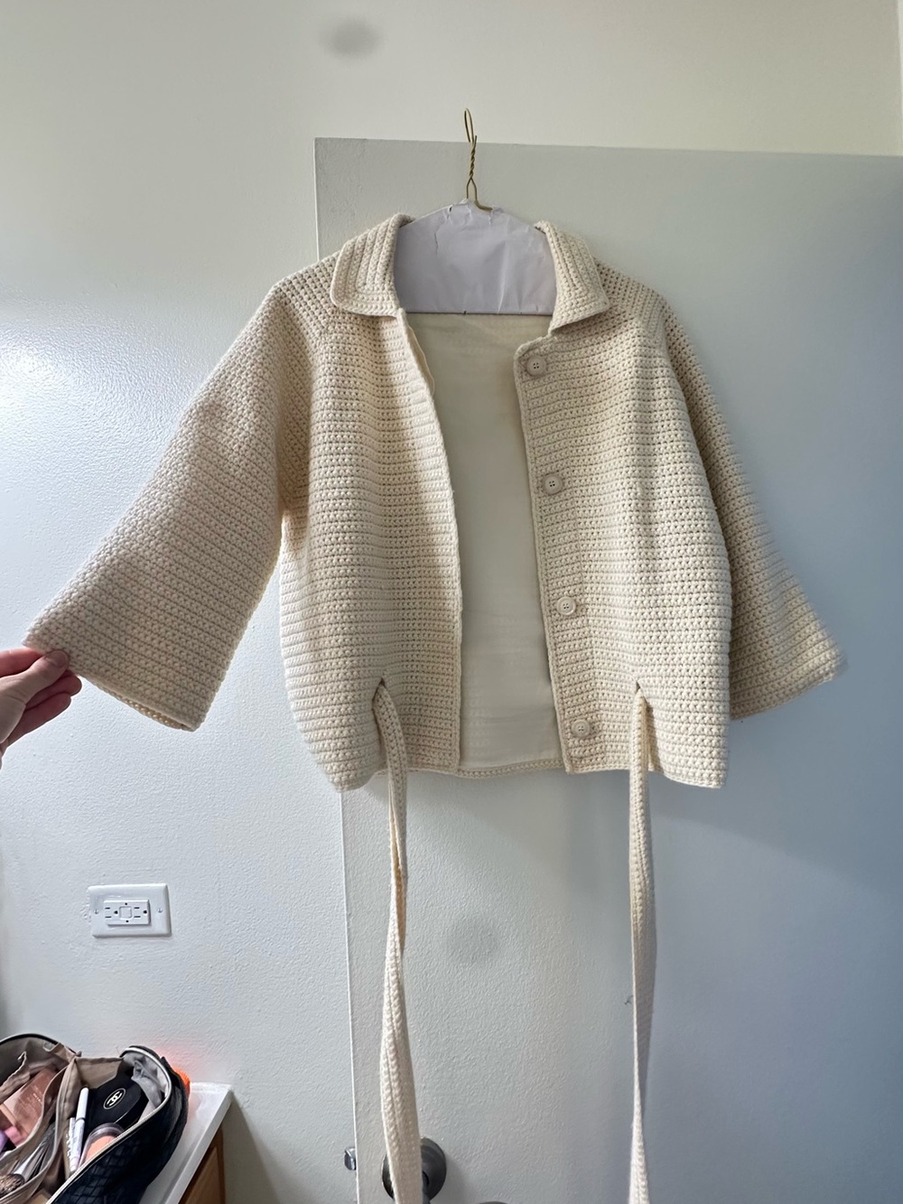 Theory Cream Crochet Button-Front Jacket (M)